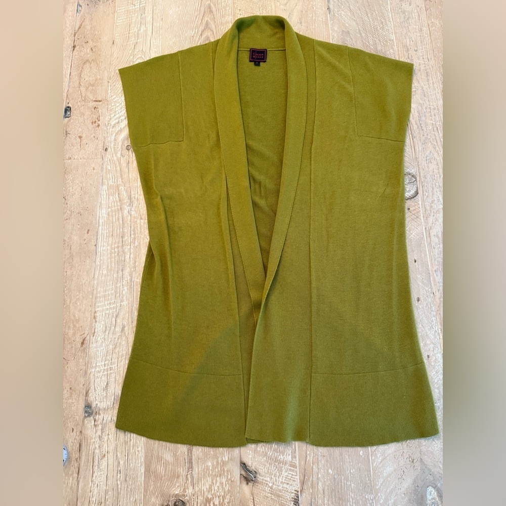 Colour Works Women's Sleeveless Open Vest Sweater Green/Yellow Size S